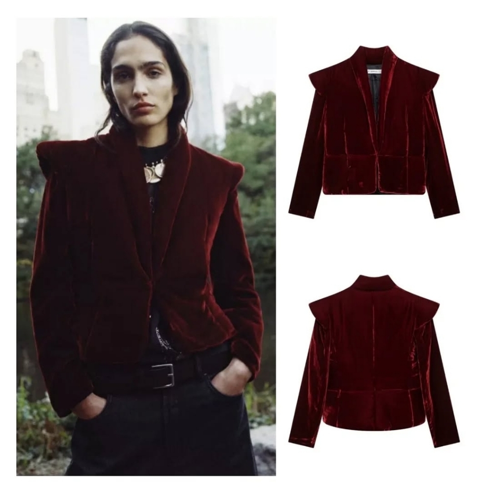 BNWT! Zara padded velvet jacket zw collection . COLOR: WINE